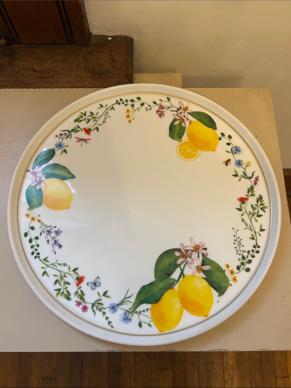 Easy Life 12” White Ceramic Lemon-Print Serving Platter EUC